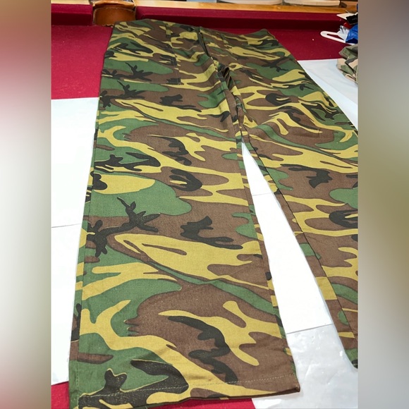 Green Tan Black CAMO Pants ARMY Camouflage Adjustable Waist USA Cotton Mens MED - Picture 9 of 15